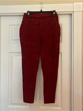 Zenana Outfitters Burgundy Acid-Wash Leggings